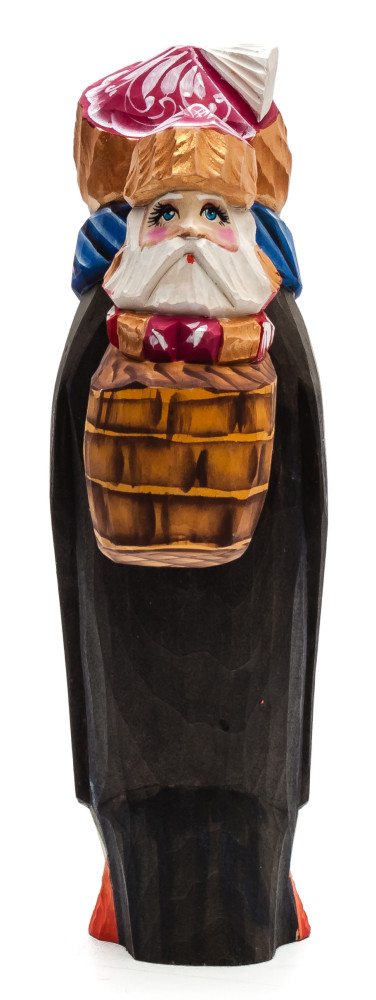 190 mm Santa sitting in a Penguin's Backpack Carved Wood Hand Painted Collectible Figurine (by Igor Carved Wooden Figures Studio)