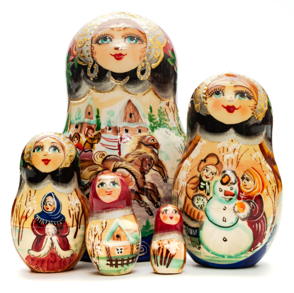 110mm Russian Troika hand painted Matryoshka doll 5pcs