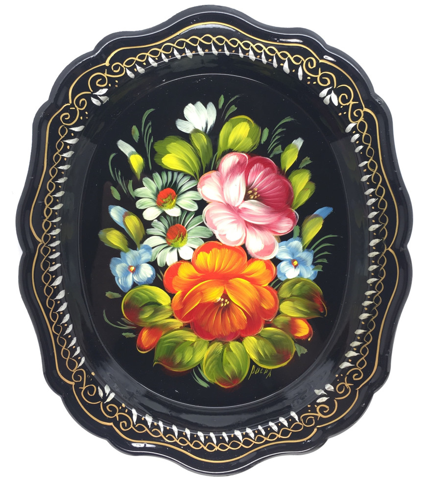 Zhostovo Hand Painted Metal Tray