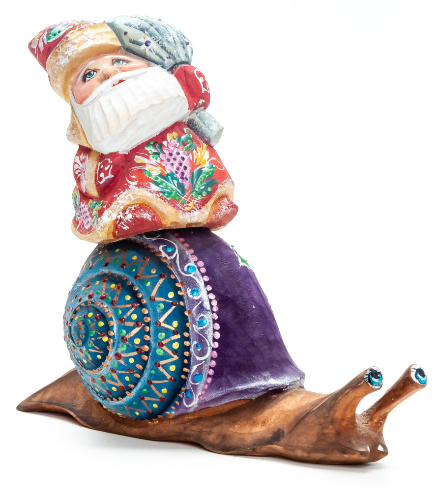190 mm Santa with a Magic Staff and a Bag Carved Wood Hand Painted Collectible Figurine (by Natalia Workshop)