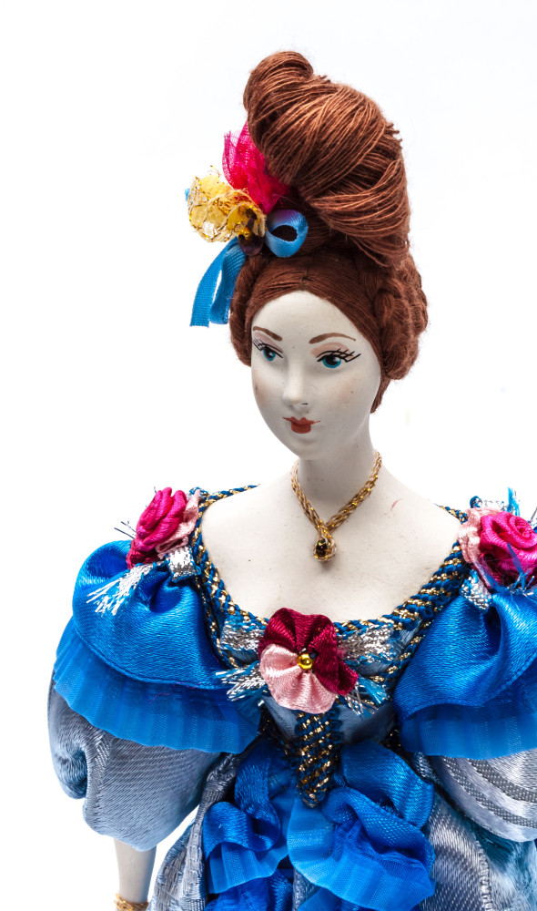 Russian Girl hand made Porcelain Doll in a 19th century Dress with a Fan- 11 Inches (by Le Russe)