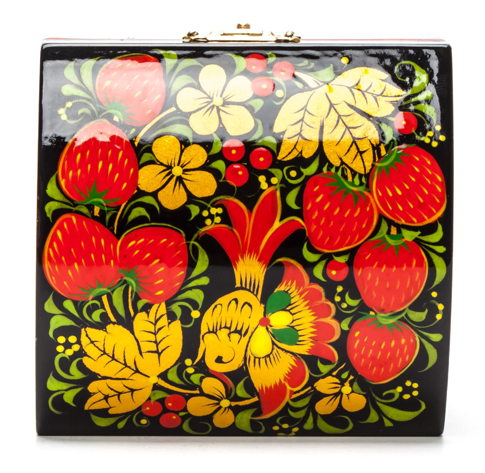 90x90 mm Khokhloma Painting Jewellery Wooden Box