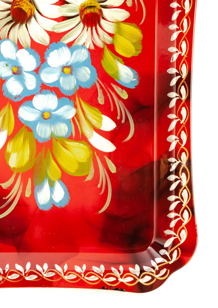 130x310 mm Zhostovo Patterns hand painted and lacquered Metal Forged Tray (by Lada Crafts)