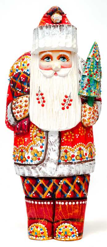 220 mm Santa Claus hand carved and painted wooden figure with a Green Tree and Bag of Gifts (by Natalia Workshop)