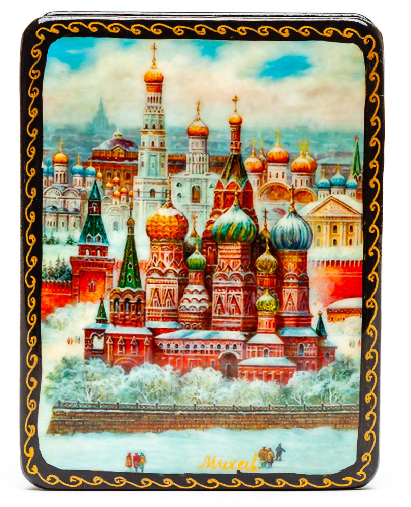 80x100mm The Moscow Kremlin Hand Painted Jewellery Box (by Tatiana Shkatulka Crafts)