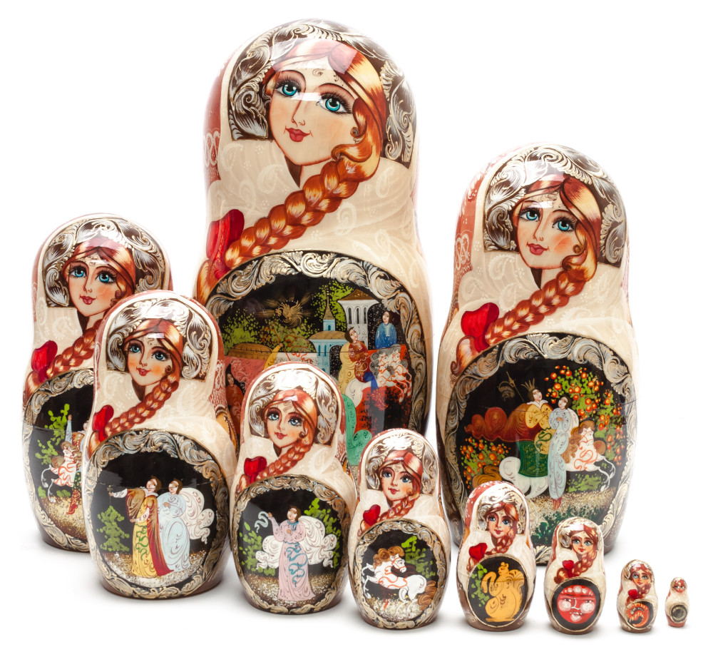 Shop Exclusive Nesting Dolls 300 mm The Tale of Tsar Saltan handpainted Wooden Matryoshka Doll 10 pcs (by Sheherazade) online at Skazka.site | Eligible for fast shipping and free returns. 300 mm The Tale of Tsar Saltan handpainted Wooden Matryoshka Doll 10 pcs (by Sheherazade)