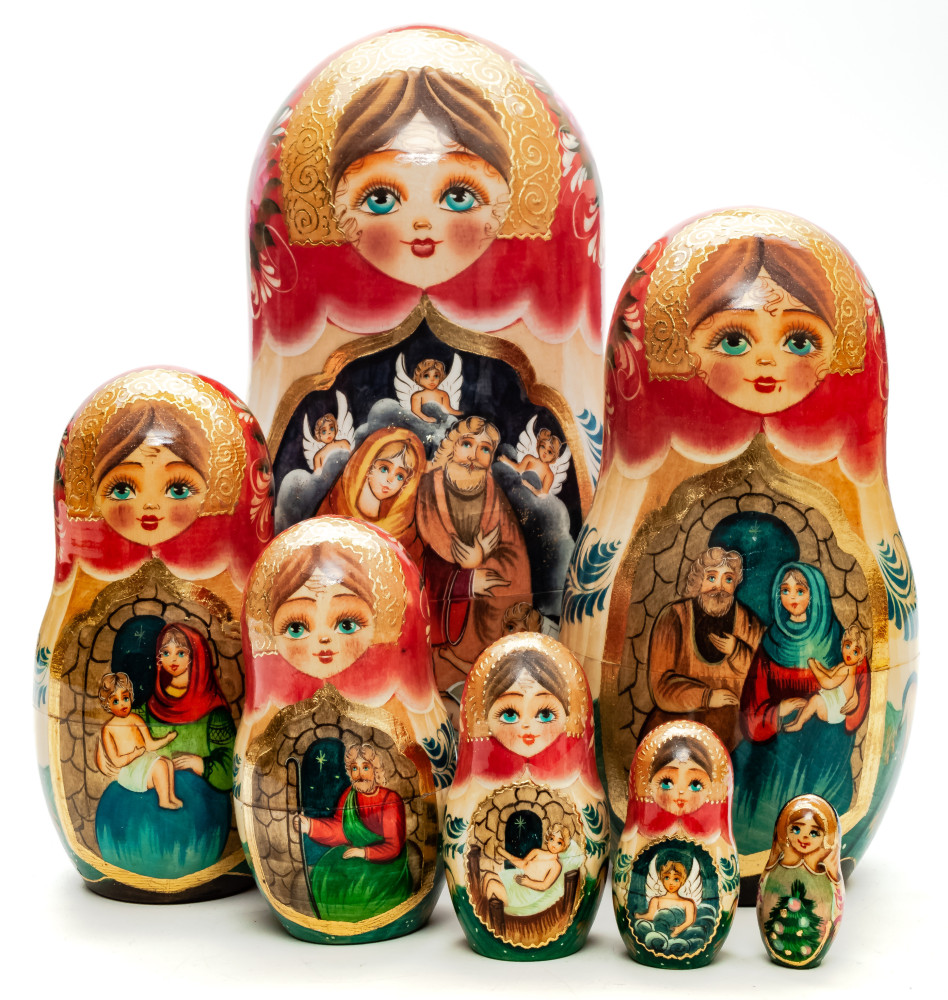 180 mm The Christmas hand painted on Wooden Matryoshka doll 7 pcs (by Valeria Crafts)