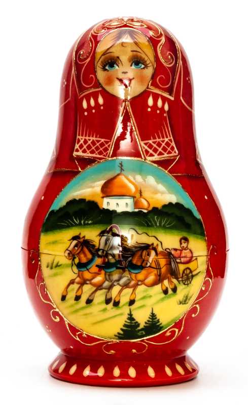 120mm Russian Troika hand painted Matryoshka doll 5pcs