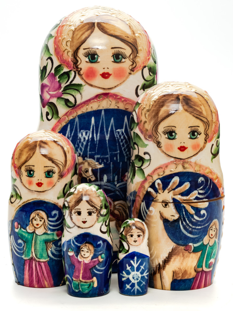 180mm Russian Fairytale hand painted Matryoshka round Doll 5pcs (by Skazka)