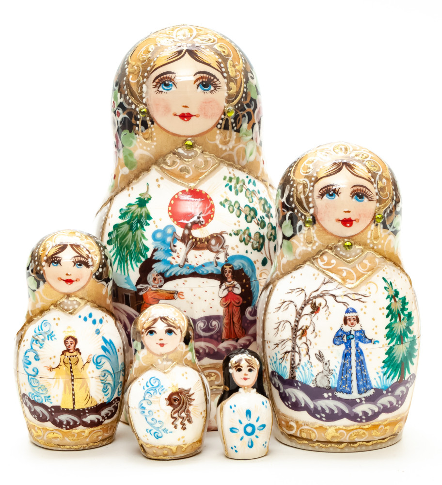 Shop Exclusive Nesting Dolls 130mm Russian Fairytale hand painted Matryoshka round Doll 5pcs (by A Studio) online at Skazka.site | Eligible for fast shipping and free returns. 130mm Russian Fairytale hand painted Matryoshka round Doll 5pcs (by A Studio)