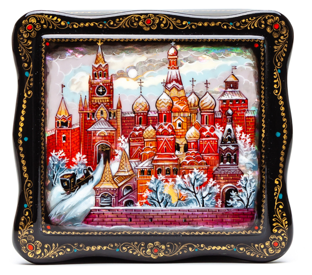 100x90mm Old Moscow Hand Painted Jewellery Box (by Sadko Workshop)