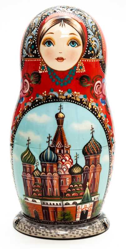 180 mm Moscow Snt Basil Cathedral hand painted on wooden Matryoshka doll 5 pcs (by A Studio)