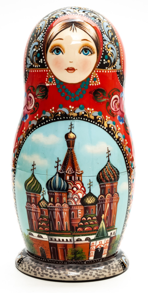 180 mm Moscow Snt Basil Cathedral hand painted on wooden Matryoshka doll 5 pcs (by A Studio)