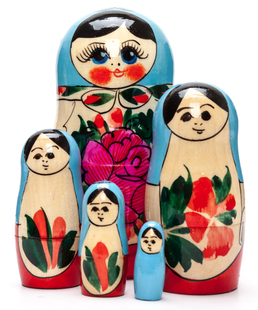 105 mm Blue Head Semenovskaya handpainted wooden Matryoshka Doll 5 pcs (by Ivan Studio)