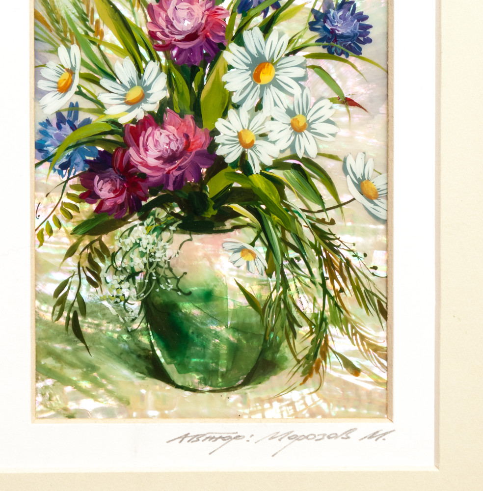 210x285 mm Flowers in a Vase hand painted on Nacre Fedoscino painting (by Tatiana Fedoscino Arts)