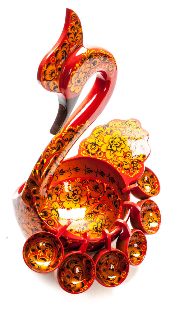 185x265 mm Duck Khokhloma hand painted wooden Ladle for Wine with small Ladles