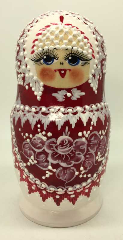 170 mm Red Gzhel with Bubbles hand painted wooden Matryoshka doll 5 pcs (by Rose Studio)