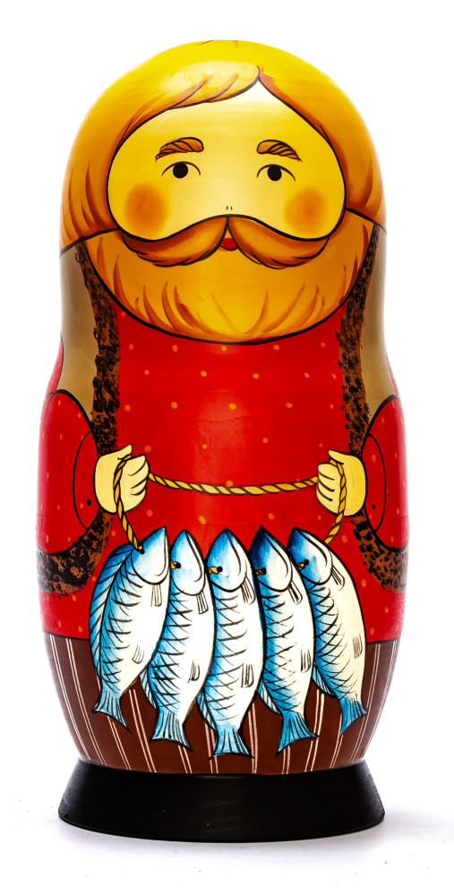230mm Fishmonger hand painted Traditional Russian Wooden Matryoshka doll 7 pcs (by Igor Malyutin)
