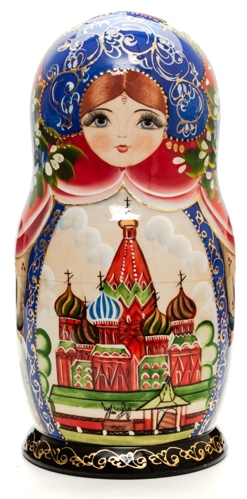 260 mm Moscow Saint Basil Cathedral handpainted Wooden Matryoshka Doll 10 pcs (by Sheherazade)