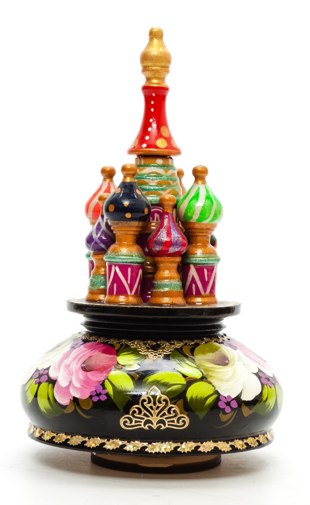  190 mm Saint Basil's Cathedral Zhostovo Art hand painted Wooden Music Box (by Nightingale Crafts)
